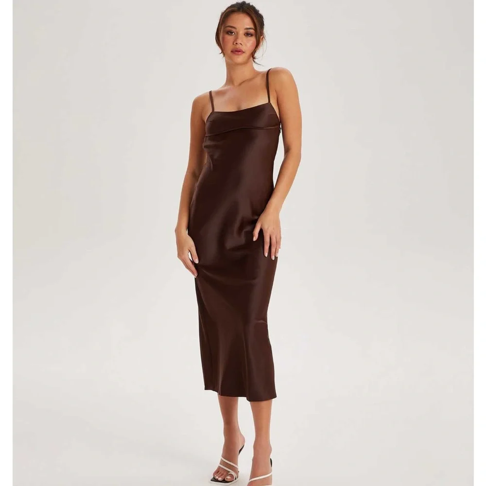 Micas Brown Satin Dress - Picture 3 of 4